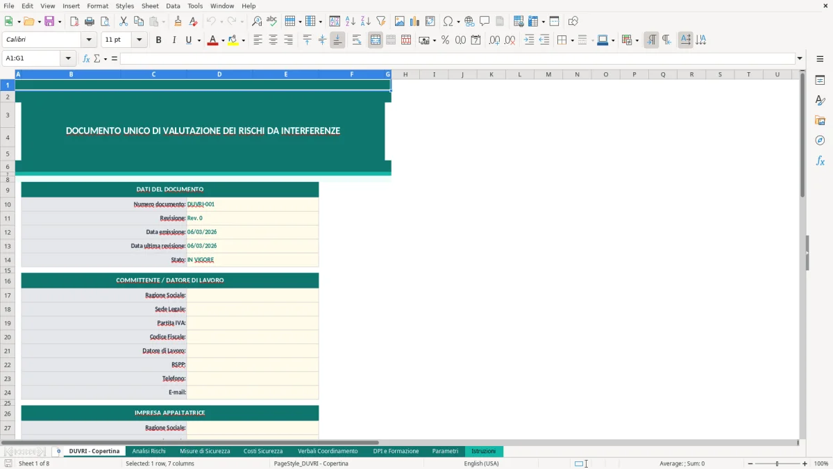 Screenshot 1: Foglio DUVRI - Copertina - Modello Excel modello DUVRI excel