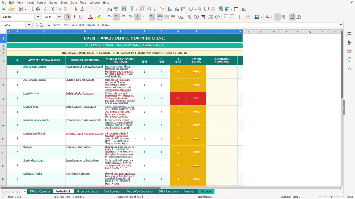 Screenshot 2: Foglio Analisi Rischi - Modello Excel modello DUVRI excel