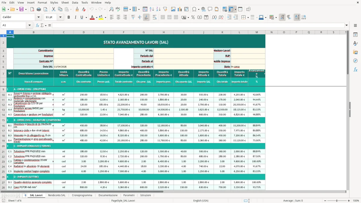 Screenshot 1: Foglio SAL Lavori - Modello Excel modello SAL lavori excel
