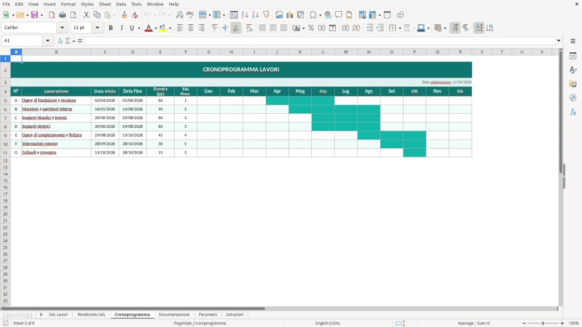 Screenshot 3: Foglio Cronoprogramma - Modello Excel modello SAL lavori excel