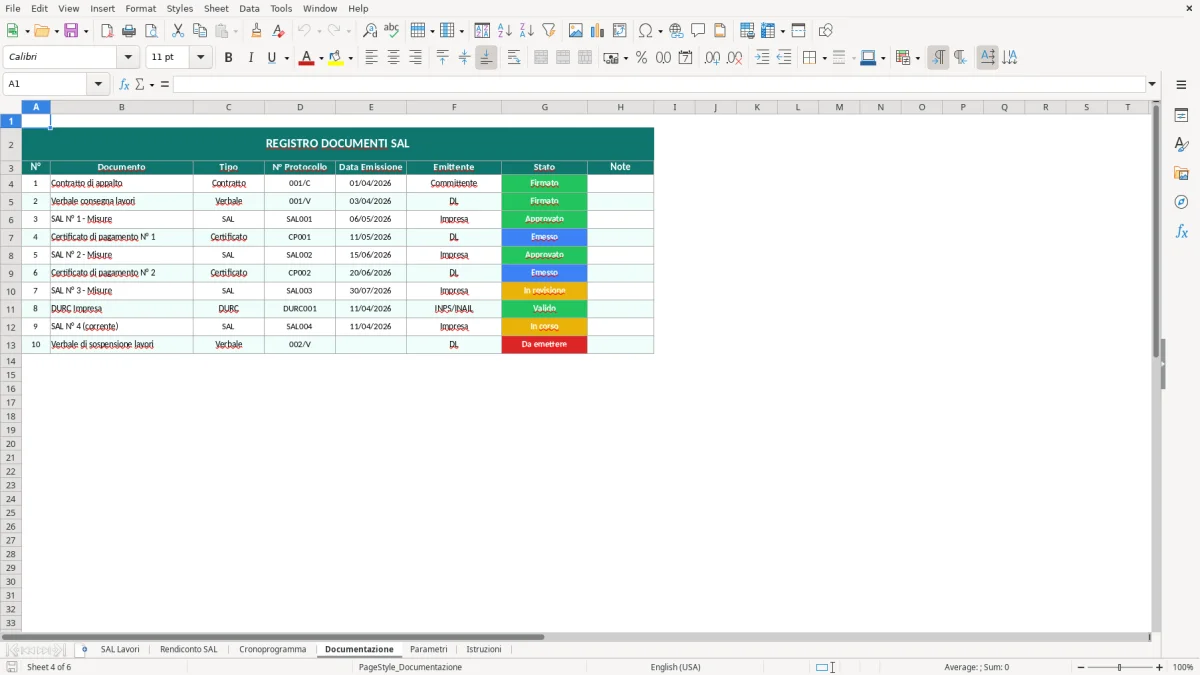 Screenshot 4: Foglio Documentazione - Modello Excel modello SAL lavori excel