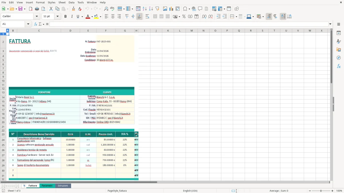 Screenshot 1: Foglio Fattura - Modello Excel modello fattura excel