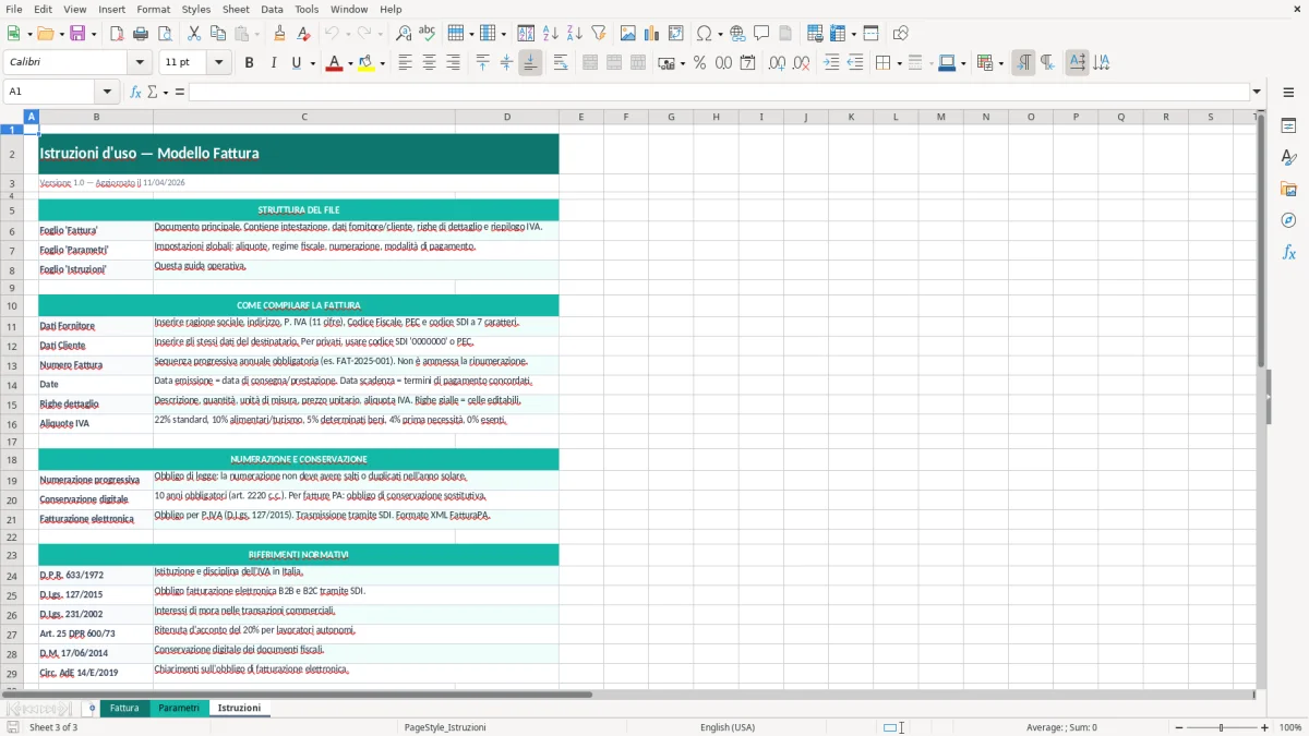 Screenshot 3: Foglio Istruzioni - Modello Excel modello fattura excel