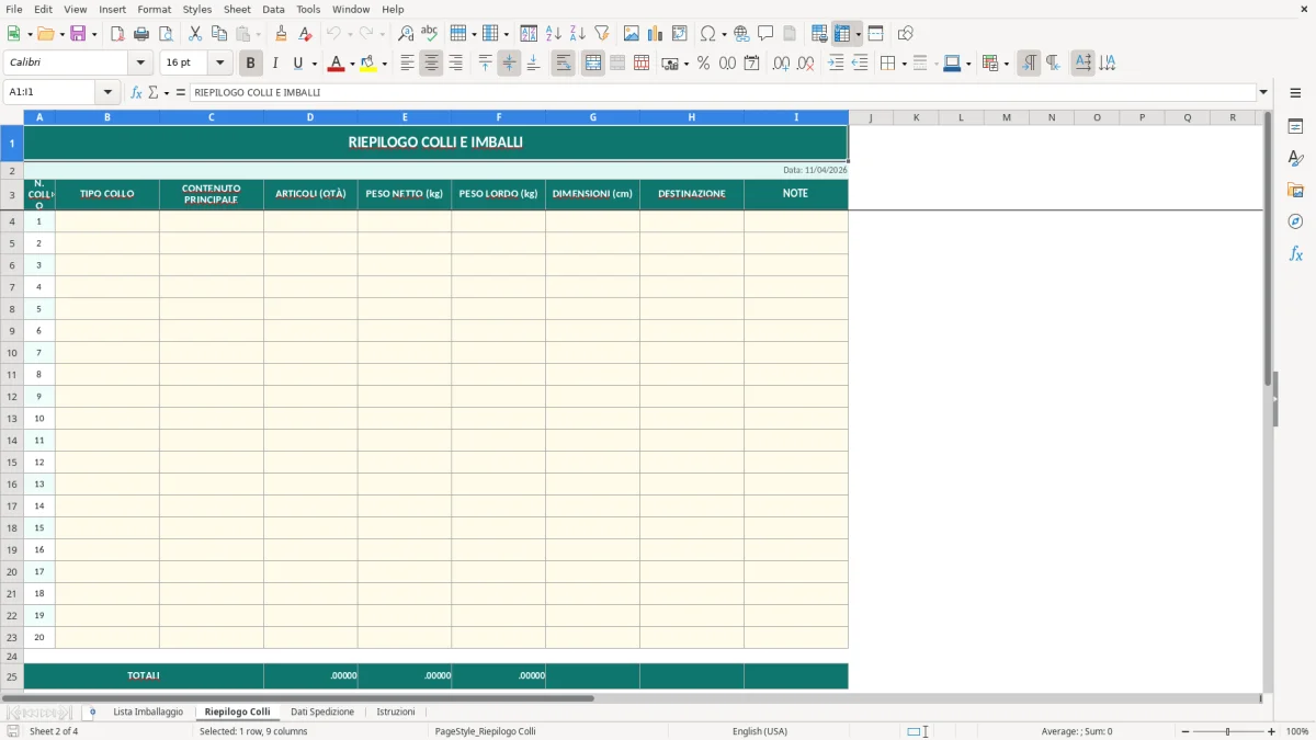 Screenshot 2: Foglio Riepilogo Colli - Modello Excel modello lista imballaggio excel
