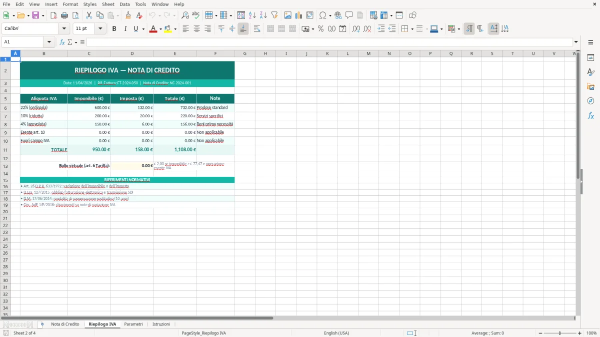 Screenshot 2: Foglio Riepilogo IVA - Modello Excel modello nota di credito excel