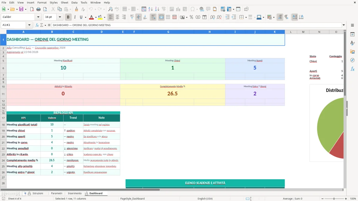 Screenshot 4: Foglio Dashboard - Modello Excel Ordine del giorno meeting Excel - Modello Gratis (2026)