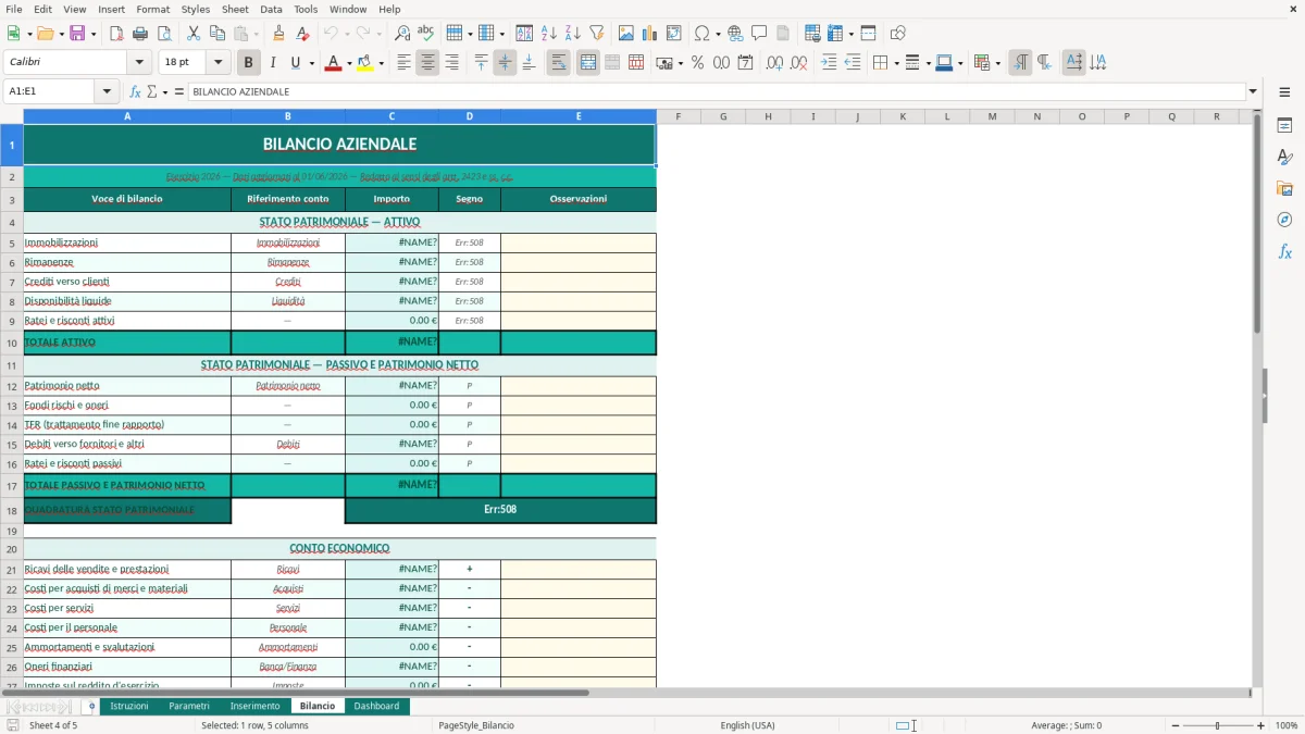 Screenshot 4: Foglio Bilancio - Modello Excel bilancio aziendale excel