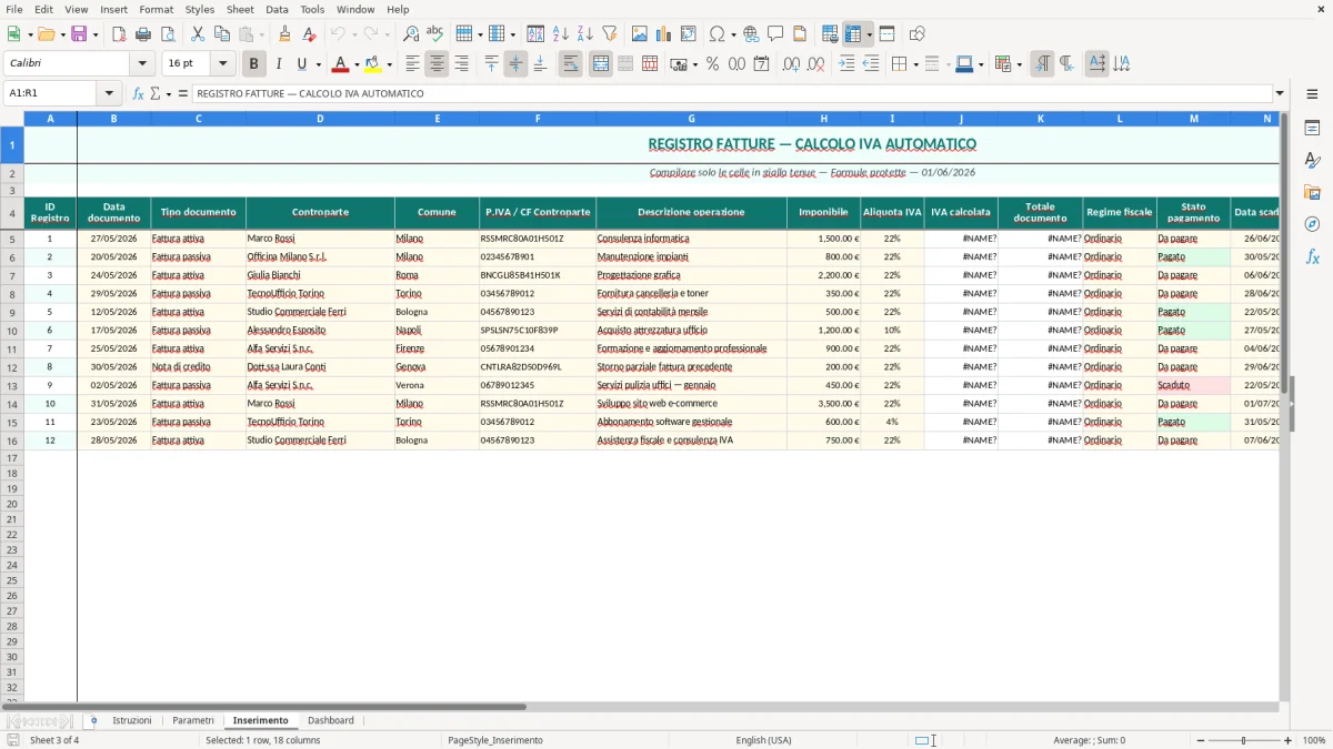 Screenshot 3: Foglio Inserimento - Modello Excel calcolo IVA excel