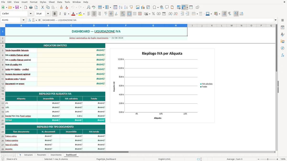 Screenshot 4: Foglio Dashboard - Modello Excel calcolo IVA excel