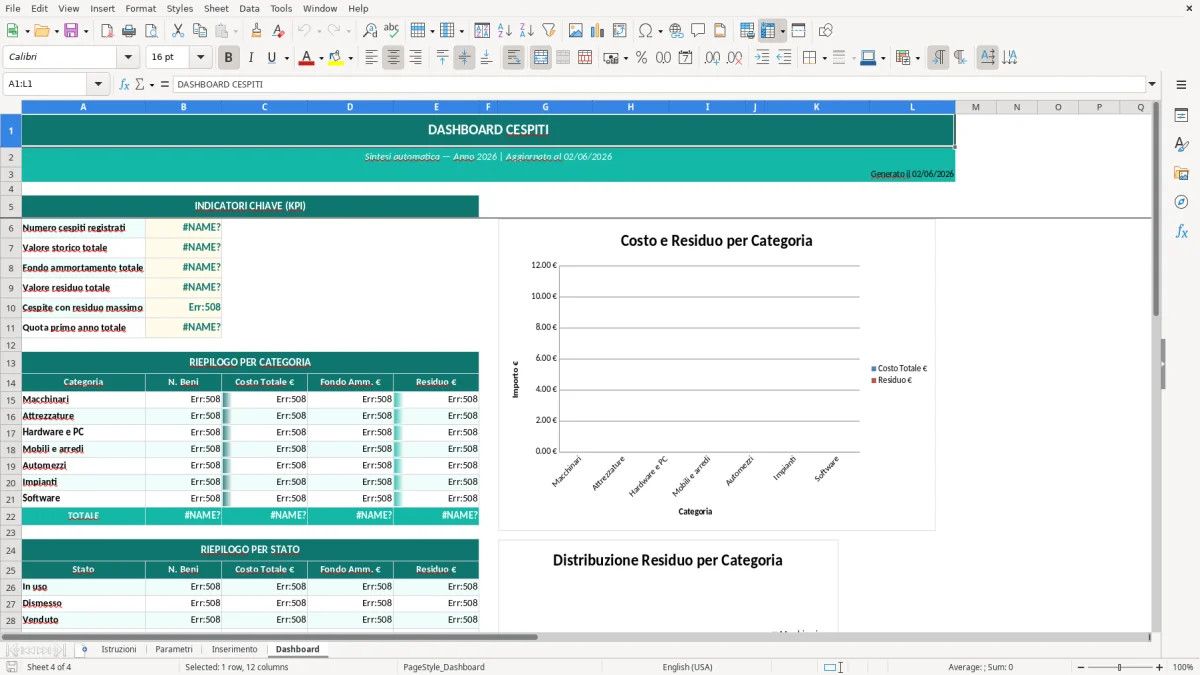 Screenshot 4: Foglio Dashboard - Modello Excel calcolo ammortamento excel