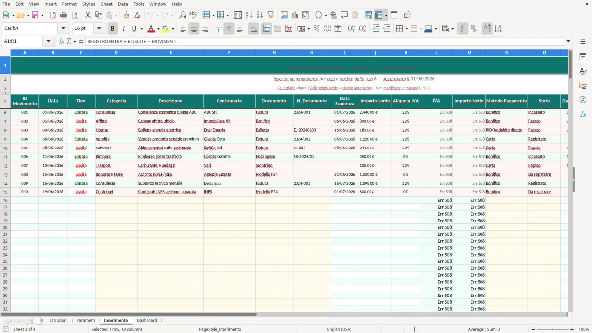 Screenshot 3: Foglio Inserimento - Modello Excel foglio excel entrate uscite