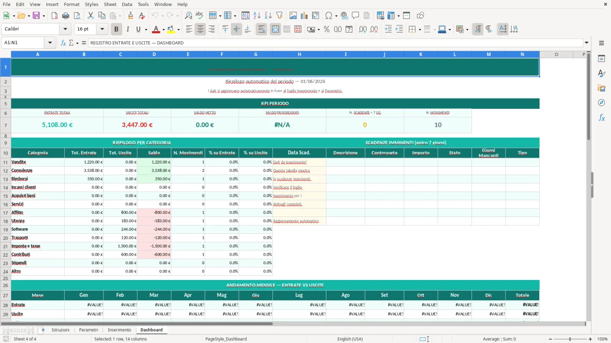 Screenshot 4: Foglio Dashboard - Modello Excel foglio excel entrate uscite
