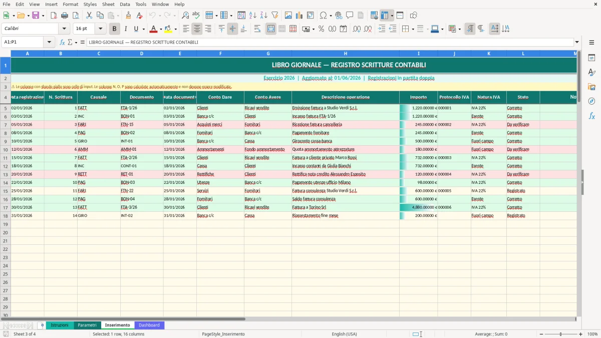 Screenshot 3: Foglio Inserimento - Modello Excel libro giornale excel