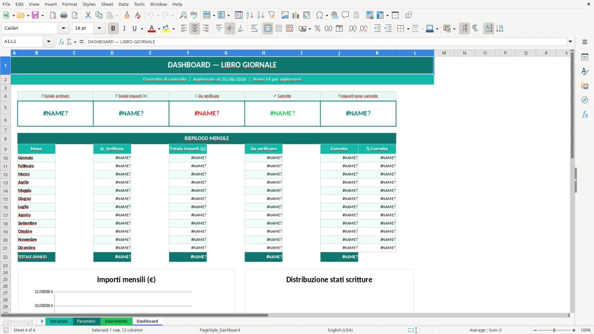 Screenshot 4: Foglio Dashboard - Modello Excel libro giornale excel