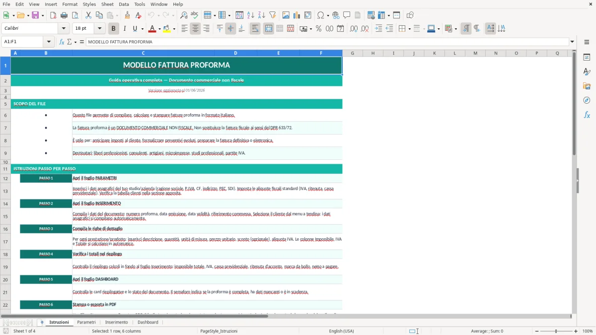 Screenshot 3: Foglio Inserimento - Modello Excel modello fattura proforma excel