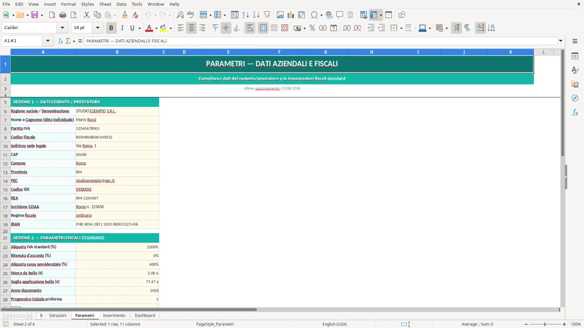 Screenshot 4: Foglio Dashboard - Modello Excel modello fattura proforma excel