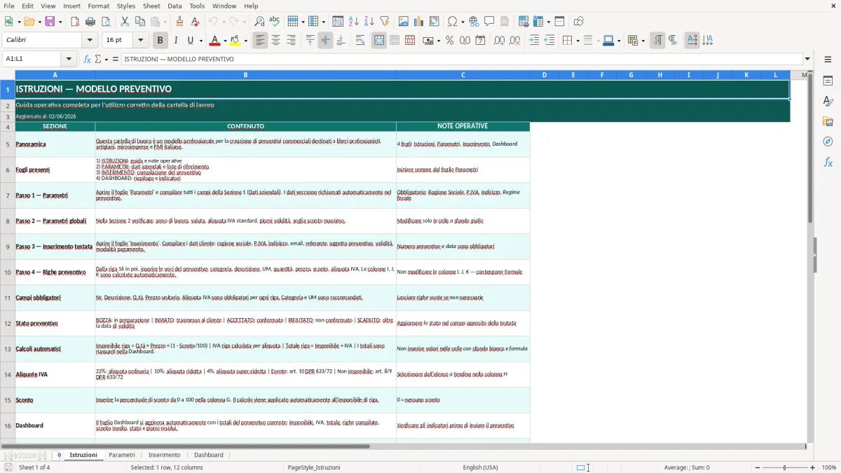 Screenshot 1: Foglio Istruzioni - Modello Excel modello preventivo excel