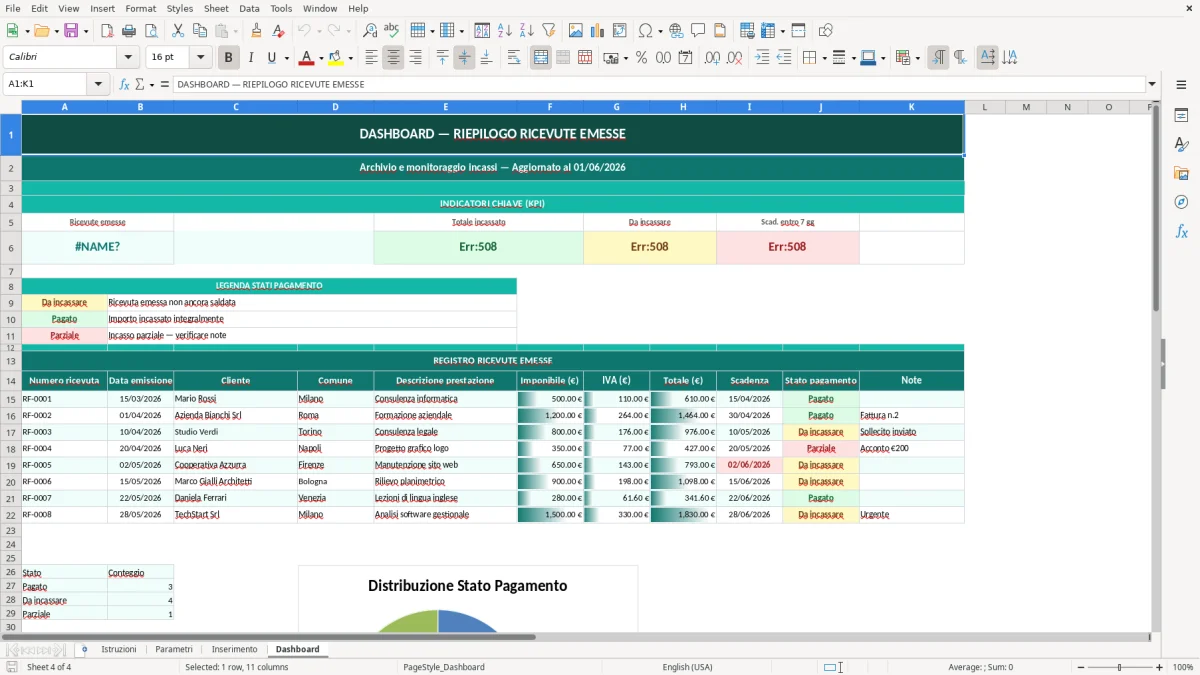 Screenshot 4: Foglio Dashboard - Modello Excel modello ricevuta fiscale excel