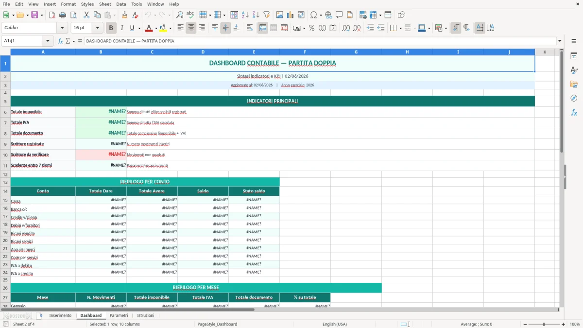 Screenshot 2: Foglio Dashboard - Modello Excel partita doppia excel