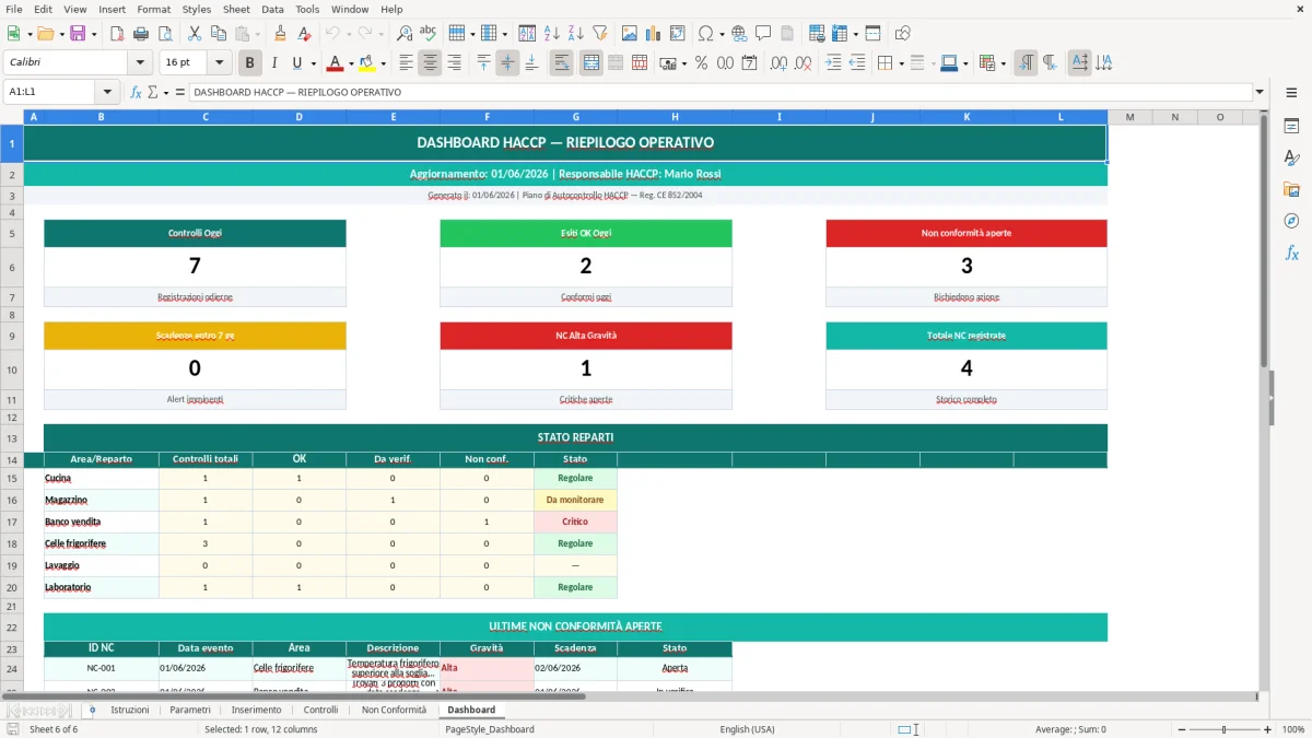 Screenshot 1: Foglio Istruzioni - Modello Excel piano HACCP excel