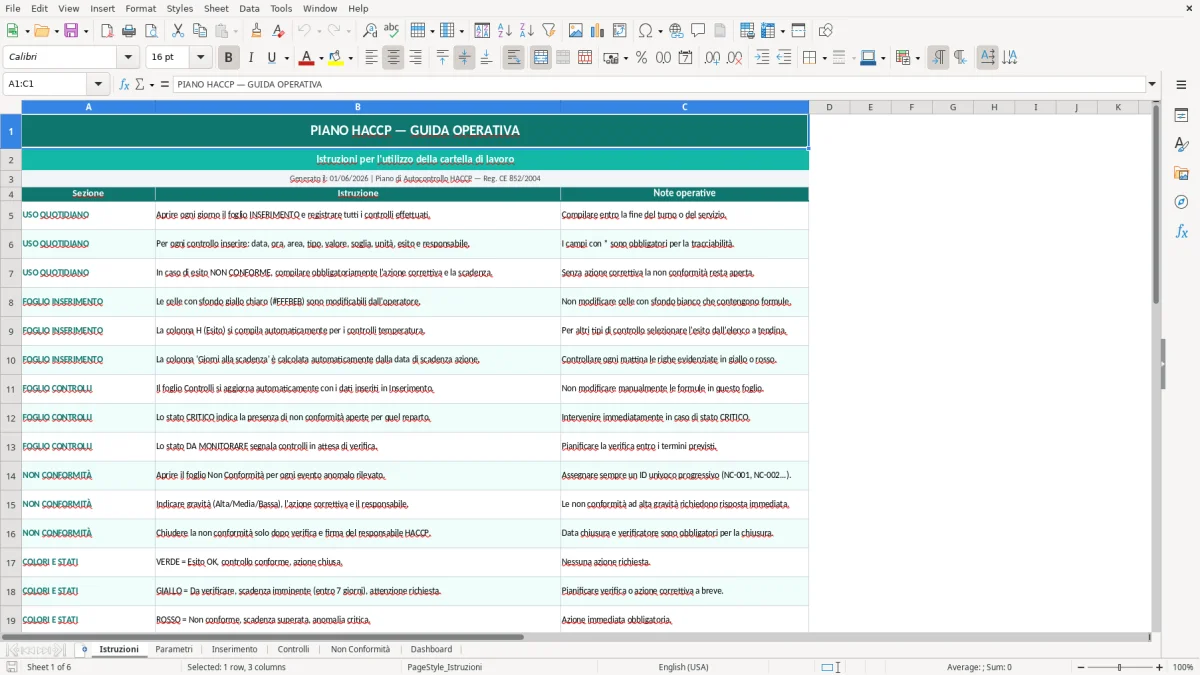 Screenshot 2: Foglio Parametri - Modello Excel piano HACCP excel
