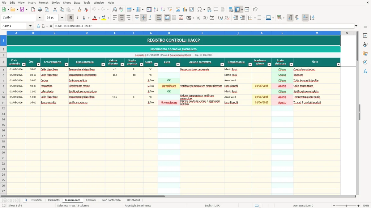 Screenshot 4: Foglio Controlli - Modello Excel piano HACCP excel