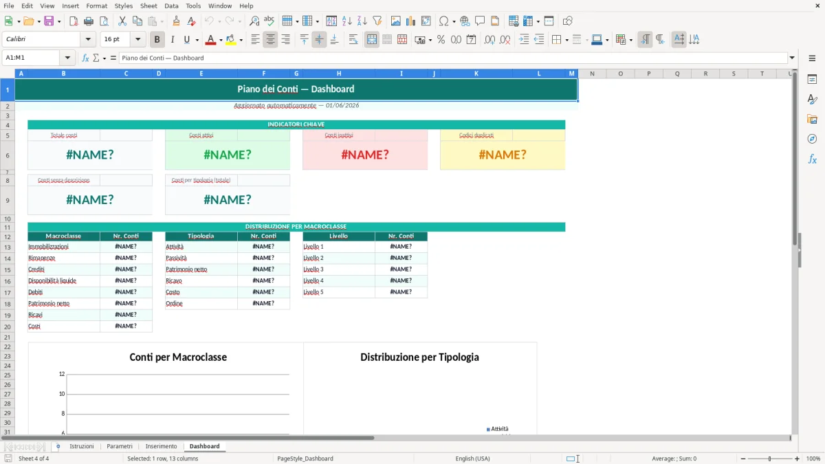Screenshot 4: Foglio Dashboard - Modello Excel piano dei conti excel