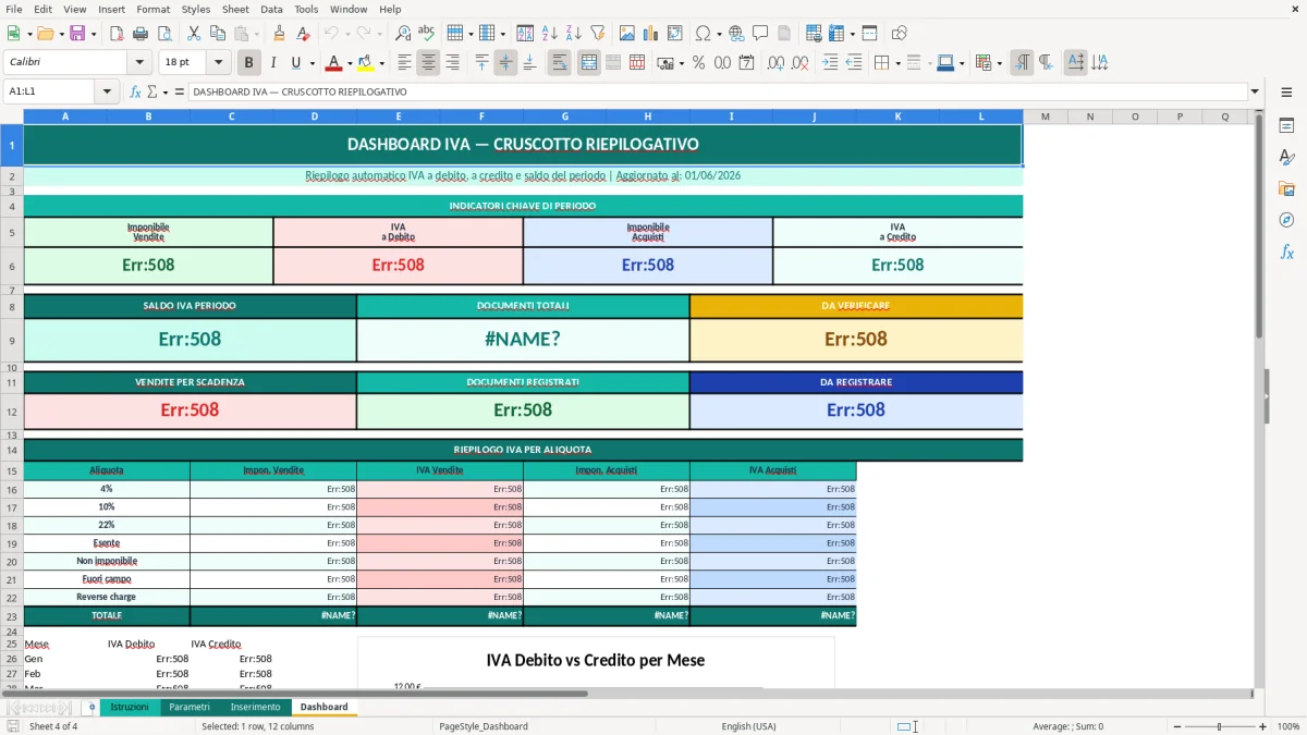 Screenshot 4: Foglio Dashboard - Modello Excel registro IVA excel
