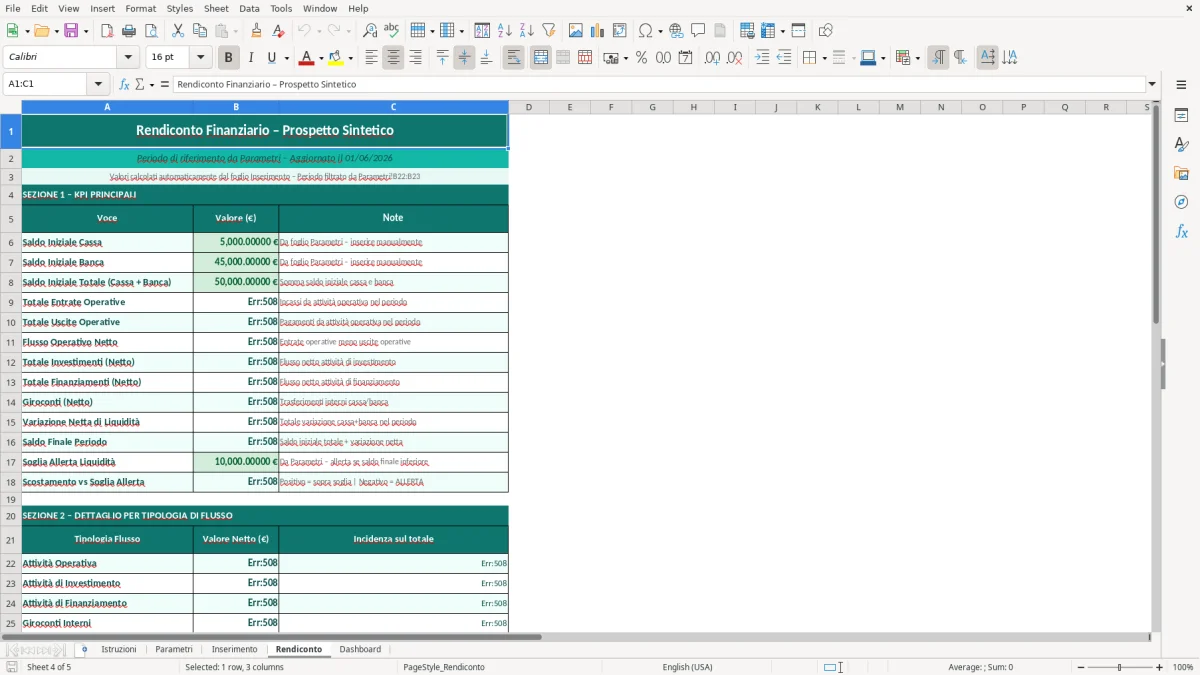 Screenshot 4: Foglio Rendiconto - Modello Excel rendiconto finanziario excel