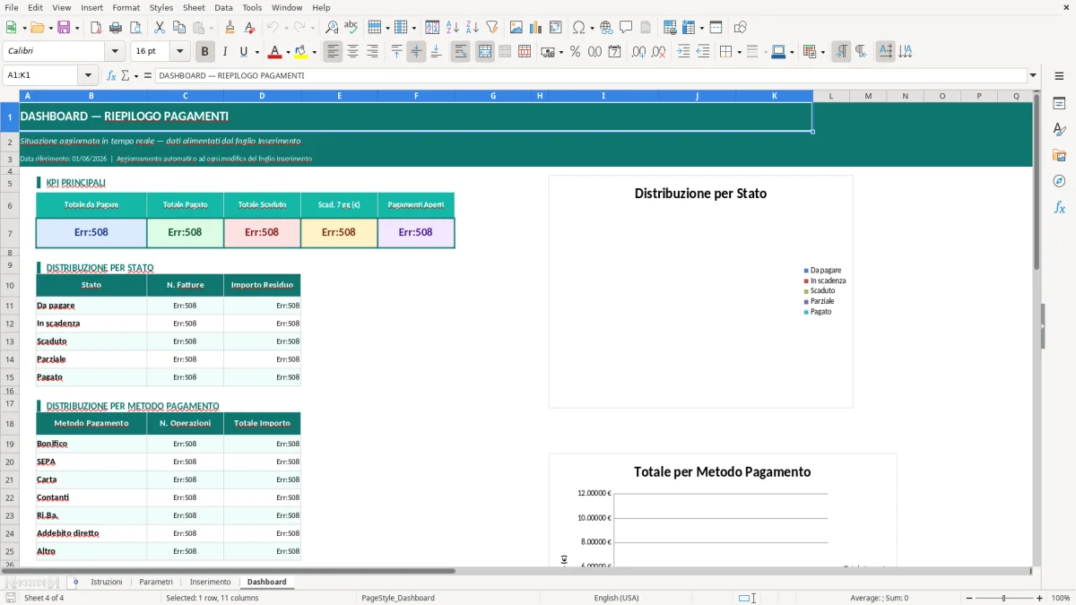 Screenshot 4: Foglio Dashboard - Modello Excel scadenziario pagamenti excel
