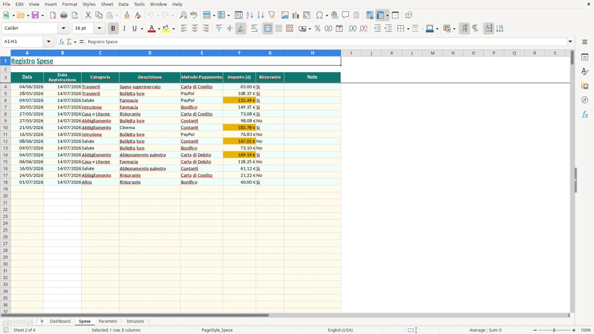 Screenshot 2: Foglio Spese - Modello Excel gestione spese excel gratis