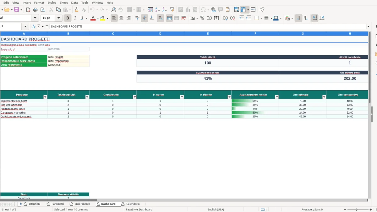 Screenshot 1: Istruzioni tab - Excel template lista attivita progetto excel