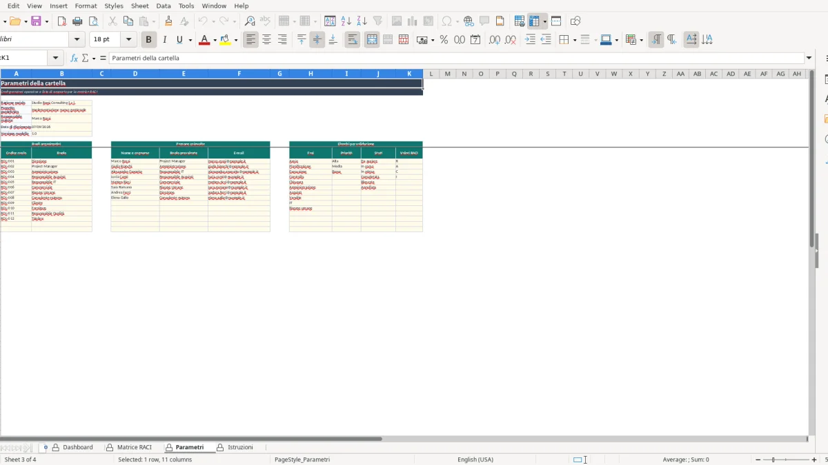Screenshot 3: Parametri tab - Excel template matrice RACI excel
