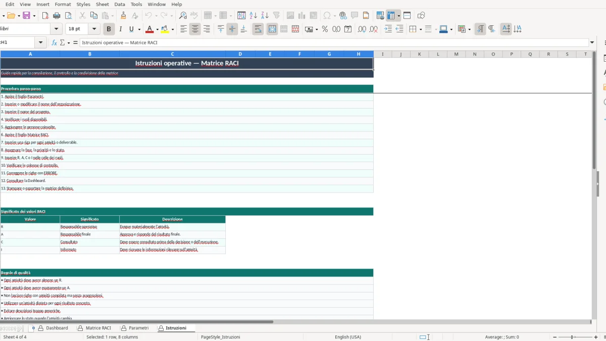 Screenshot 4: Istruzioni tab - Excel template matrice RACI excel