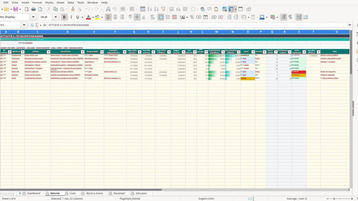Screenshot 2: Attività tab - Excel template modello report avanzamento lavori excel