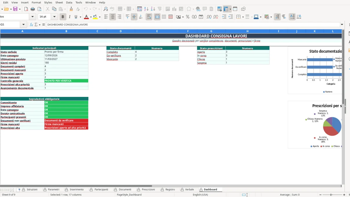 Screenshot 2: Parametri tab - Excel template modello verbale consegna lavori excel