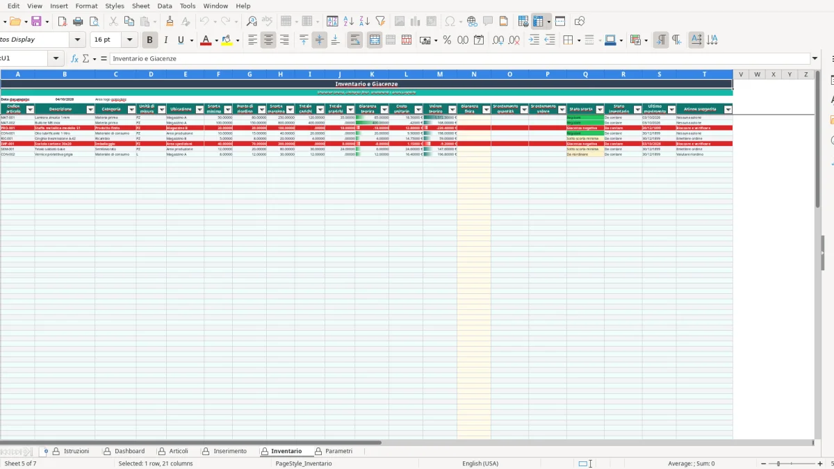 Screenshot 4: Inserimento tab - Excel template inventario magazzino excel