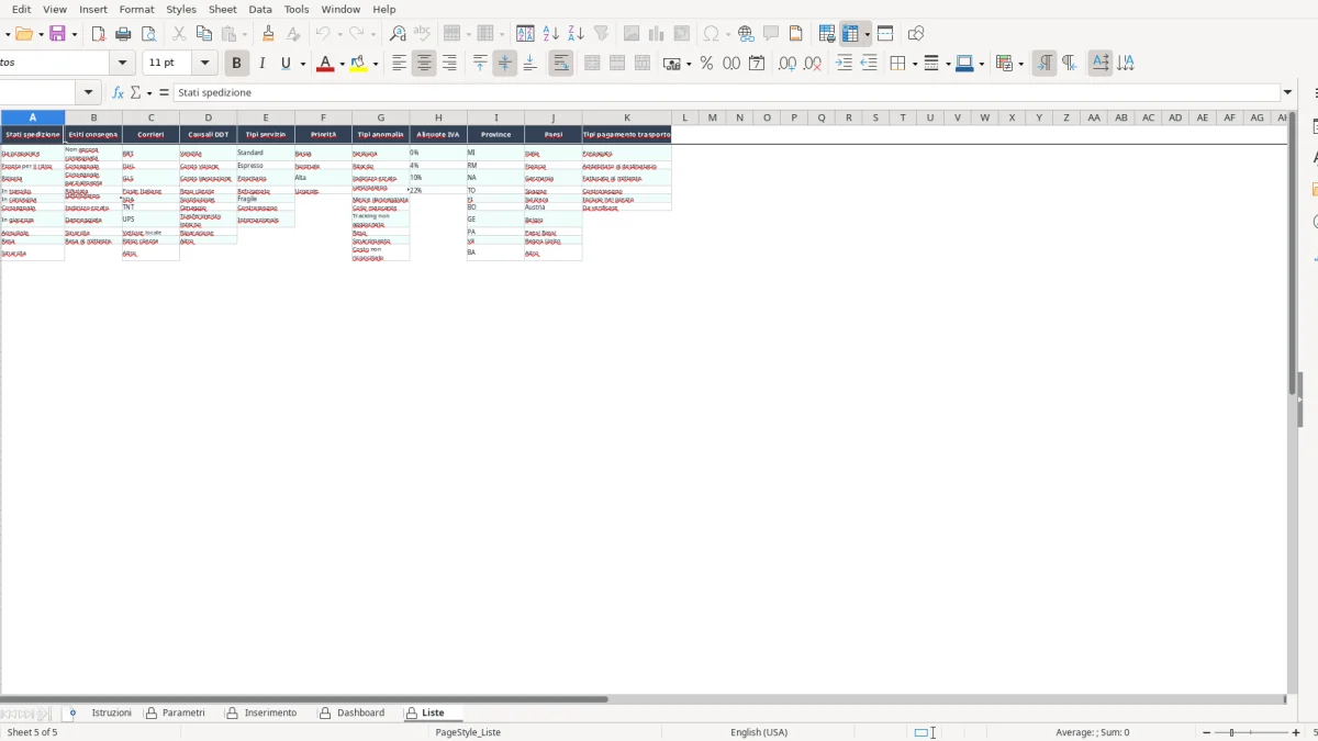 Screenshot 3: Inserimento tab - Excel template registro spedizioni excel