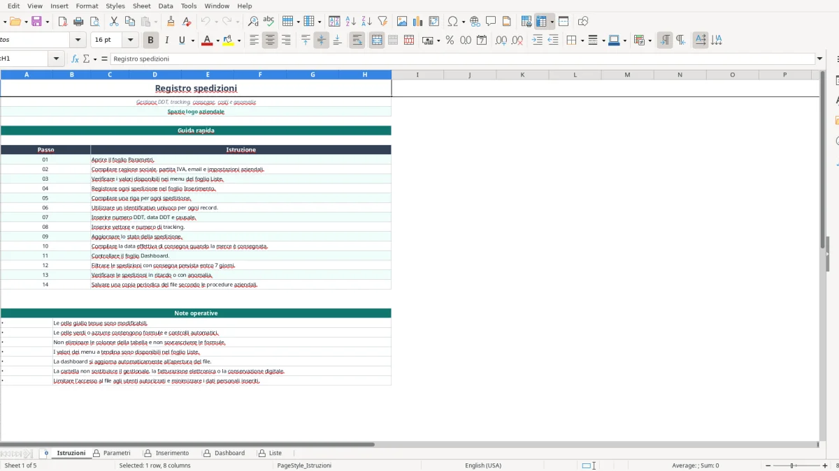 Screenshot 4: Dashboard tab - Excel template registro spedizioni excel