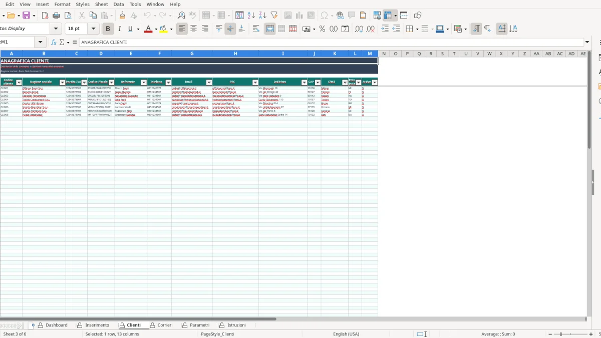 Screenshot 3: Clienti tab - Excel template tracciamento consegne excel